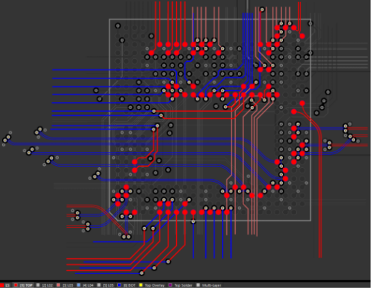 Figure 5: The same board with the impedance-controlled signals highlighted.